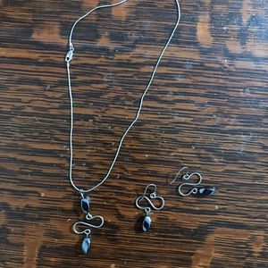 Sterling Silver and Malachite bead necklace and earring set